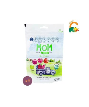 Mom Organic Lollipops (Strawberry Watermelon Blueberry & Vitamin C) 3 Pack