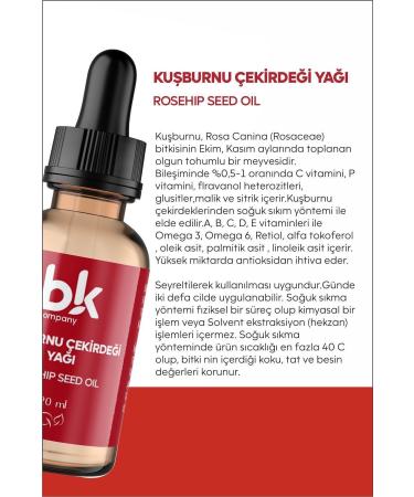 BK COMPANY Rosehip Seed Oil - Anti-Stain and Brightening Natural and Pure Oil (SERUM) - 20ml For Skin - Buy Online on GoSupps.com