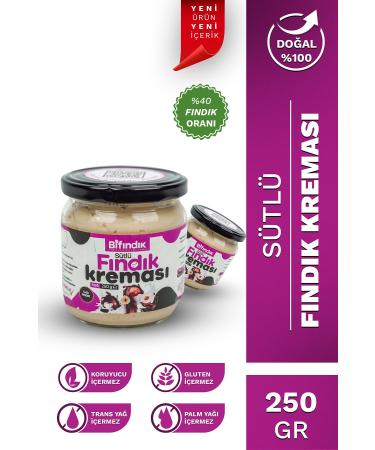 Bi Hazelnut Natural Hazelnut Cream with Rich Milk Additive-Free Snack Breakfast Spread 250gr Glass Jar