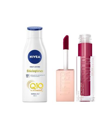 NIVEA Vitamin C Q10 Firming Body Lotion + Gloss Lift 25 Taffy Lip Gloss SET