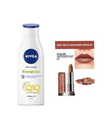NIVEA Vitamin C Q10 Firming Body Lotion + 755 Toasted Brown Lipstick Set