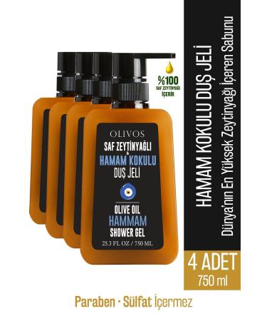 Olivos Natural Olive Oil Hammam Scented Bath and Shower Gel Olive Oil Skin Nourishing Moisturizer 4 PCS 750ML