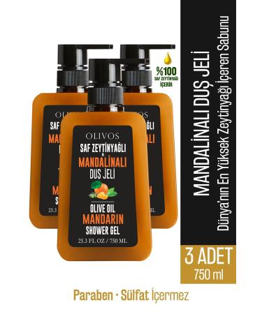 Olivos Natural Olive Oil Tangerine Scented Bath Shower Gel Olive Oil Tangerine Moisturizer 3 PCS 750ML