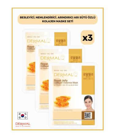 Dermal Nourishing Moisturizing Purifying Royal Jelly Extract Collagen Mask 23 gr 3 Pieces