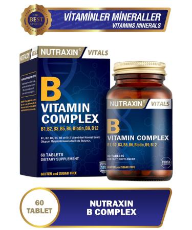 Nutraxin B Vitamin Complex 60 Tablets (B1-B2-B3-B5-B6-Biotin-B12)