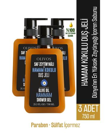 Olivos Natural Olive Oil Hammam Scented Bath and Shower Gel Olive Oil Skin Nourishing Moisturizer 3 PCS 750ML