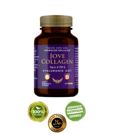 Jove Collagen Type 1-2-3 Hydrolyzed Collagen Vitamin C and D3 Hyaluronic Acid 30 Capsules