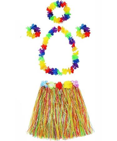 HBPAVM Adult and Child Compatible Luau Aloha Hawaii Necklace Colorful Skirt Crown and Bracelet Set