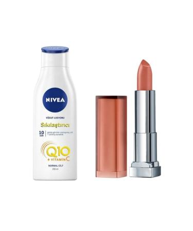 NIVEA Vitamin C Q10 Firming Body Lotion + 983 Beige Baby Lipstick Set