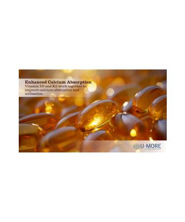 UMore Vitamin D3 (1000IU) Vitamin K2 - Sugar Gluten GMO Free - 60 Softgels - Buy Online on GoSupps.com