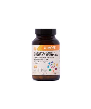 UMore Multivitamin 60 Tablets - Calcium Magnesium Iron Zinc - Vegan Sugar Free Gluten Free