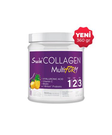 Water Collagen Multiform Collagen Pineapple Flavored 360gr - 9600 mg Hydrolyzed Collagen Peptide - Type 1 Type 2 Type 3