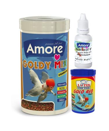 AMORE Goldy Mix And Gold Red Granules 1000+100ml Goldfish Food And Vitamin