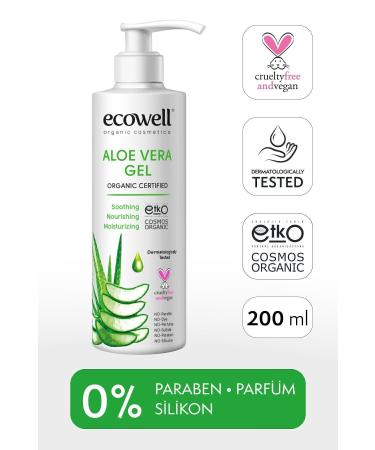 Ecowell Organic Aloe Vera Gel Vegan Certified After Sun Soothing Moisturizer Reliever 200ml