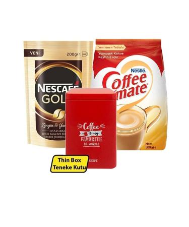 Nescafe Gold Eco Package 200 Gr + Nestle Coffee Mate Coffee Creamer 500 Gr + Metal Storage Box