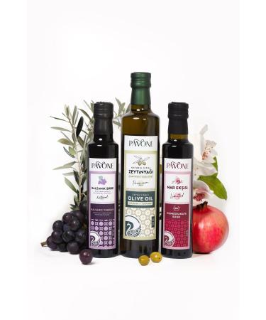 Pavone Limited 100% Pomegranate Syrup (250 ml.) & Pure Balsamic Vinegar (250 ml.) & Olive Oil (500 ml.) Set