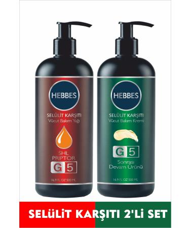 HEBBES G5 Massage Oil - Anti Cellulite Cream Body Fit 2 Piece Set 2x500 ml