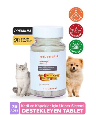 patiografya Premium Urinary+D Urinary System Support Tablet for Cats and Dogs