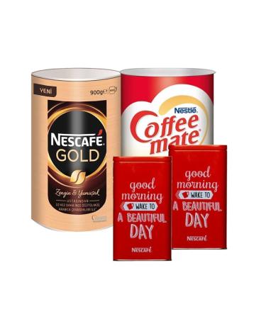 Nescafe Gold Granulated Coffee 900 Gr + Coffee Mate Coffee Creamer 2 Kg + Metal Storage Box 2 Pieces