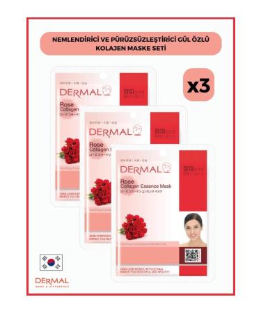 Dermal Moisturizing and Smoothing Rose Essence Collagen Mask 23gr 3 Pieces