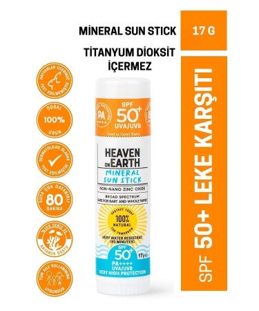 Heaven on Earth Spf 50 Anti-Stain 0 Natural Organic Mineral Sun Stick Moisturizer Uva Uvb Very High Protection