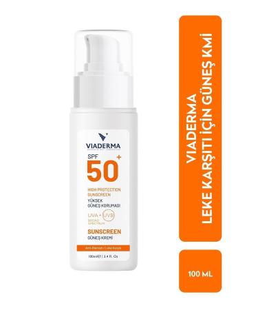 Viaderma SPF 50 Anti-Spot Face and Body Protection Sun Cream 100 ml - All Skin Types Water Resistant