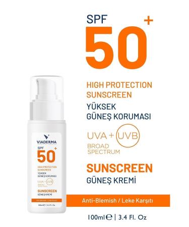 Viaderma SPF 50 Anti-Spot Face and Body Protection Sun Cream 100 ml - All Skin Types Water Resistant - Buy Online on GoSupps.com