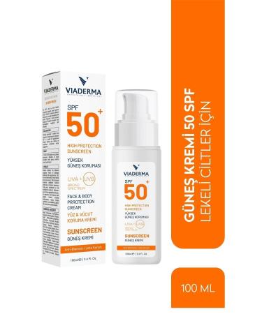 Viaderma SPF 50 Anti-Spot Face and Body Protection Sun Cream 100 ml - All Skin Types Water Resistant - Buy Online on GoSupps.com