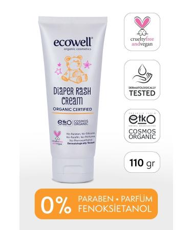 Ecowell Organic Diaper Rash Cream Vegan Certified Newborn Zinc Cream Moisturizer Anti-Irritation 110gr