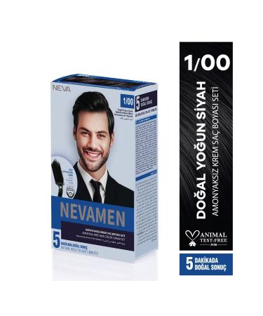 Neva Men 1/00 Natural Intense Black - Natural Intense Black Ammonia Free Cream Hair Dye Set