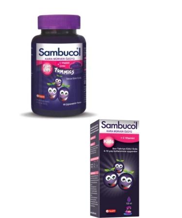 Sambucol Plus Kids Yummies 60 Pieces + Kids Vitamin C Syrup 120 Ml