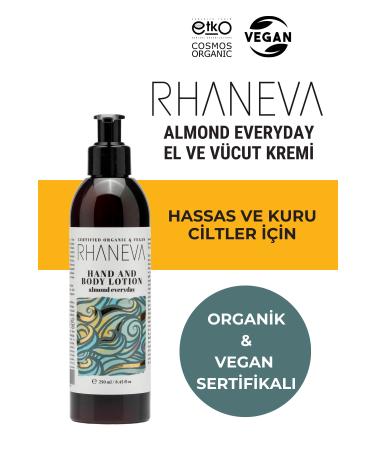 RHANEVA Almond Everyday Hand and Body Lotion Organic and Vegan 250 ml