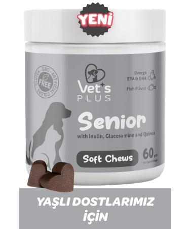 Vet's Plus Senior Inulin and Glucosamine Chewable Tablets for Older Cats and Dogs (60's)