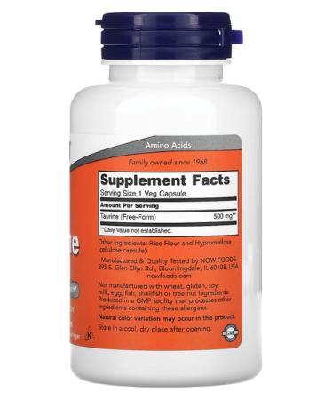 Now Foods Taurine 500 Mg 100 Veg Capsules. USA Origin 3630 - Buy Online on GoSupps.com