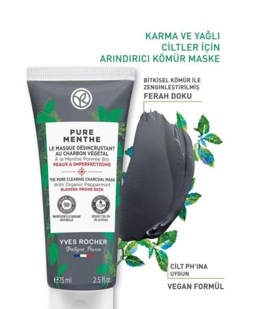Yves Rocher Pure Menthe Charcoal Mask for Combination Oily and Acne Prone Skin - 75 ml - Buy Online on GoSupps.com