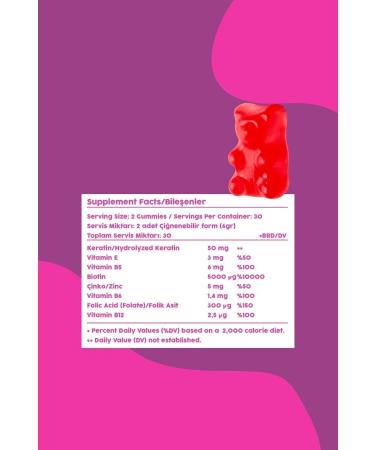 Gumitamine Keratin Biotin 5000 Hair and Skin Vitamin - Buy Online on GoSupps.com