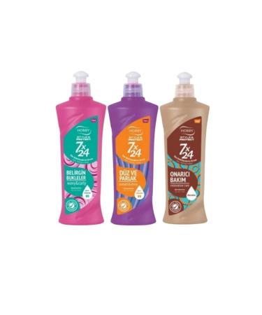 Hobby 7x24 Hair Styling Cream 250 ml Repair Care Straight and Shiny Definite Curls 3 Pieces