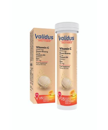 Validus Daily Force Vitamin C + Panax Ginseng + Zinc + Vitamin D3 15 Effervescent Tablets