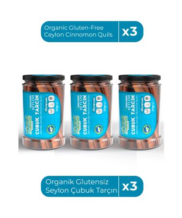 Ecology Market Organic Gluten-Free Ceylon Cinnamon Sticks 25 Gr x3 / Organic Gluten-Free Ceylon Cinnamon Quils 25 Gr x3