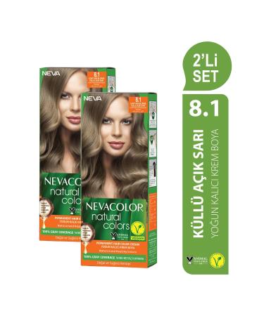 Neva Color Natural Colors 2-PIECE SET 8.1 ASH LIGHT BLONDE Permanent Cream Hair Dye Set
