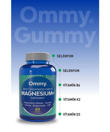 Ommy Magnesium 60 Tablets Magnesium (MALATE GLYCINATE TAURATE CITRATE) Vitamin B6 D3 K2 And Selenium Magnesium - Buy Online on GoSupps.com