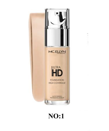 Mcellyn Professional Ultra Intensive Concealer HD Foundation No:1