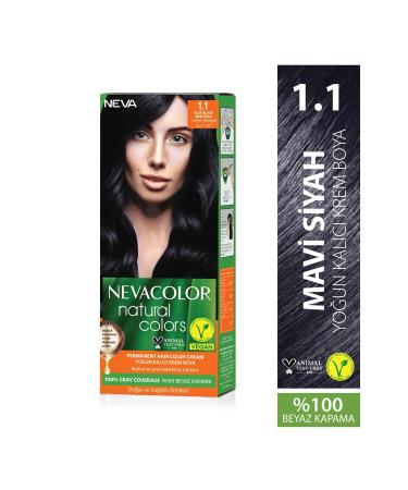 Neva Color Natural Colors 1.1 BLUE BLACK Permanent Cream Hair Dye Set