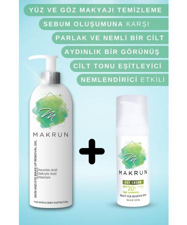makrun Skin Eye Makeup Remover Gel and Day Cream - Moisturizer - Sun Protection - Skin Tone Equalizer