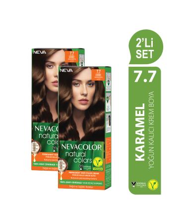 Neva Color Natural Colors 2-PIECE SET 7.7 CARAMEL Permanent Cream Hair Dye Set