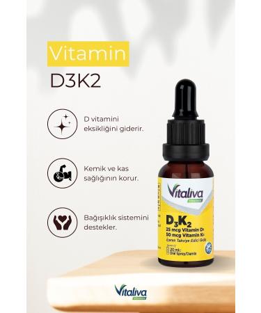 Vitaliva Vitamins D3K2 25 mcg vitamin D3 50 mcg vitamin K2 - Buy Online on GoSupps.com