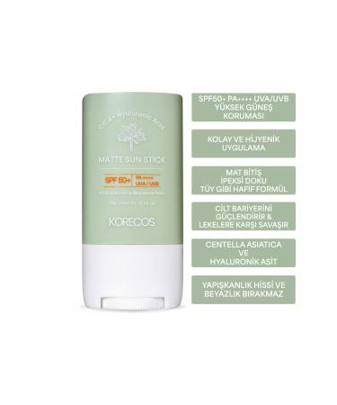 KORECOS Matte Sun Stick Spf50 Pa Uva/uvb Cica Hyaluronic Acid Matte Finish High Protection Stick Sun Cream - Buy Online on GoSupps.com