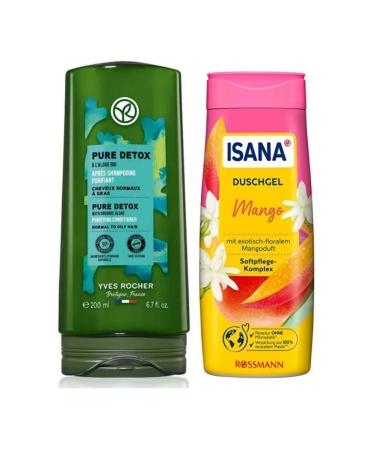 Yves Rocher Purifying Conditioner 300 ml - For Oily Hair + Isana Shower Gel Mango 300 ml