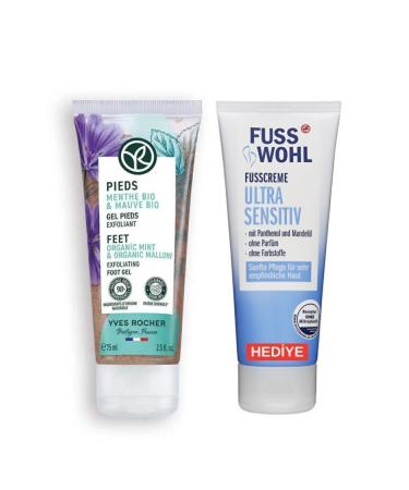 Yves Rocher Organic Mallow and Mint Smoothing Foot Peeling 75ml / Ultra Sensitive Foot Cream Gift