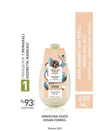 Yves Rocher Moisturizing Shower Gel - Tropical Coconut 600 ml + Isana Men Shower Gel 3 in 1 Fresh 300 ml